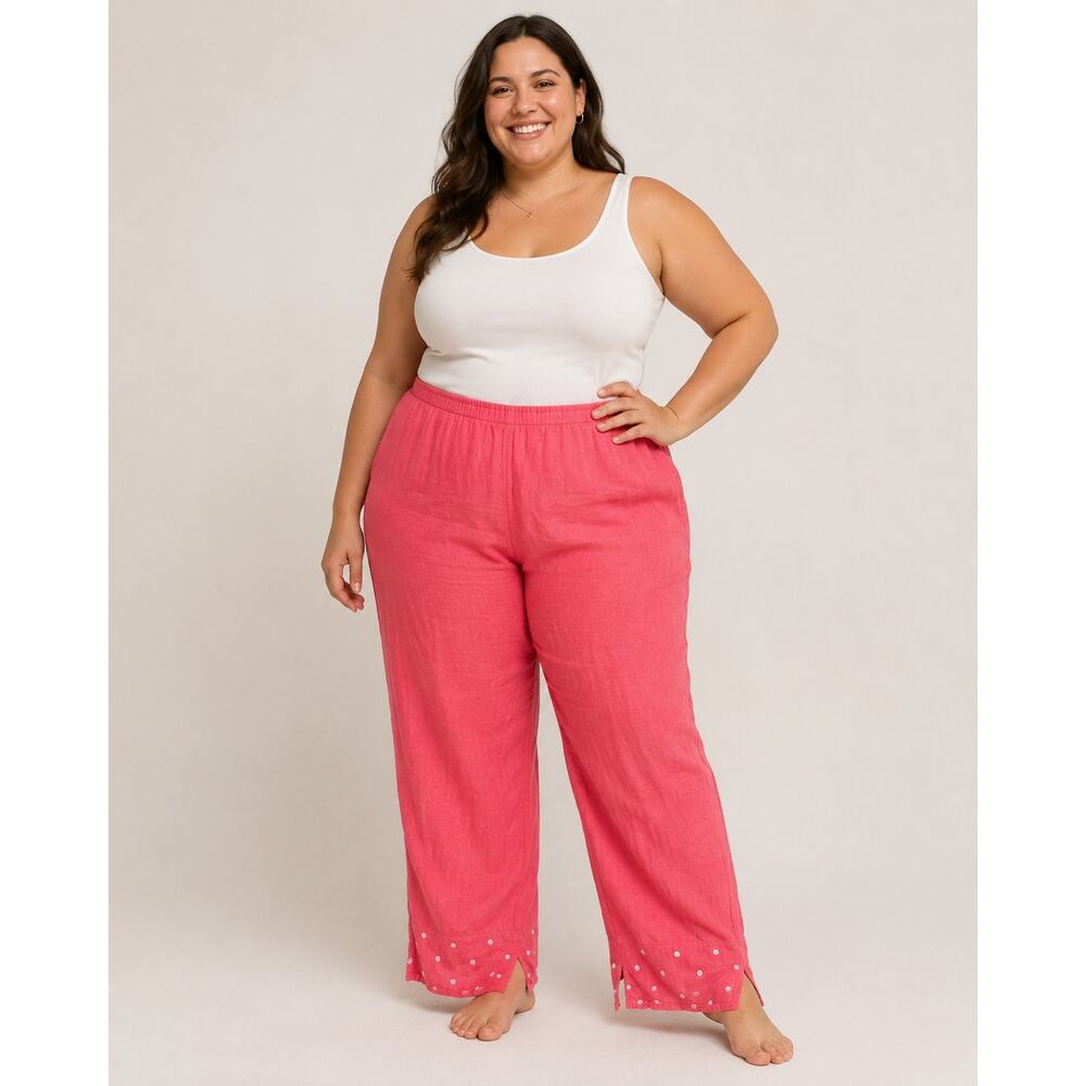 Liz & Jane Pink 100% Linen Pull On Pants Coastal Lagenlook Womens XL